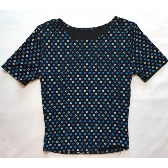 90s Stretchy Elasticy Slinky Tshirt with Puffy Flowers 90s Girls Crop - Picture 1 of 5